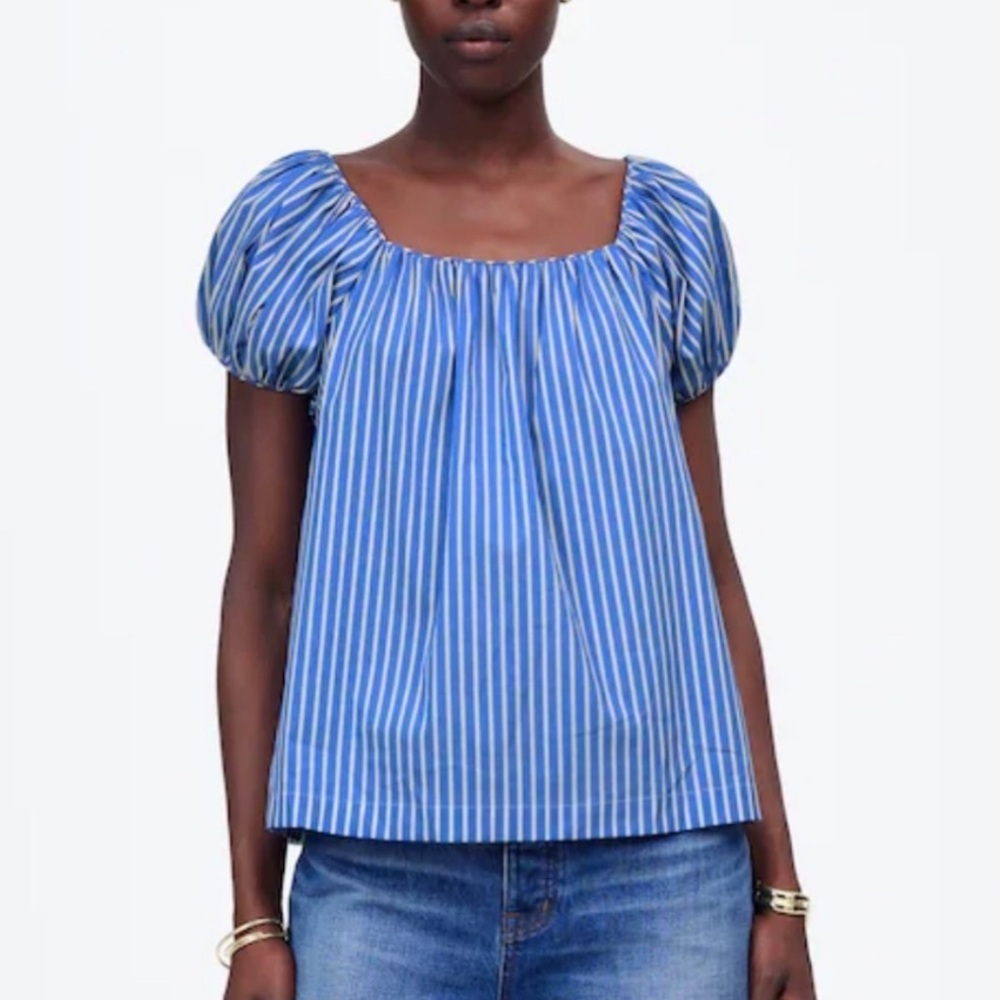 Madewell Blue & White Striped Puff Sleeve Square Neck Top Size 00
